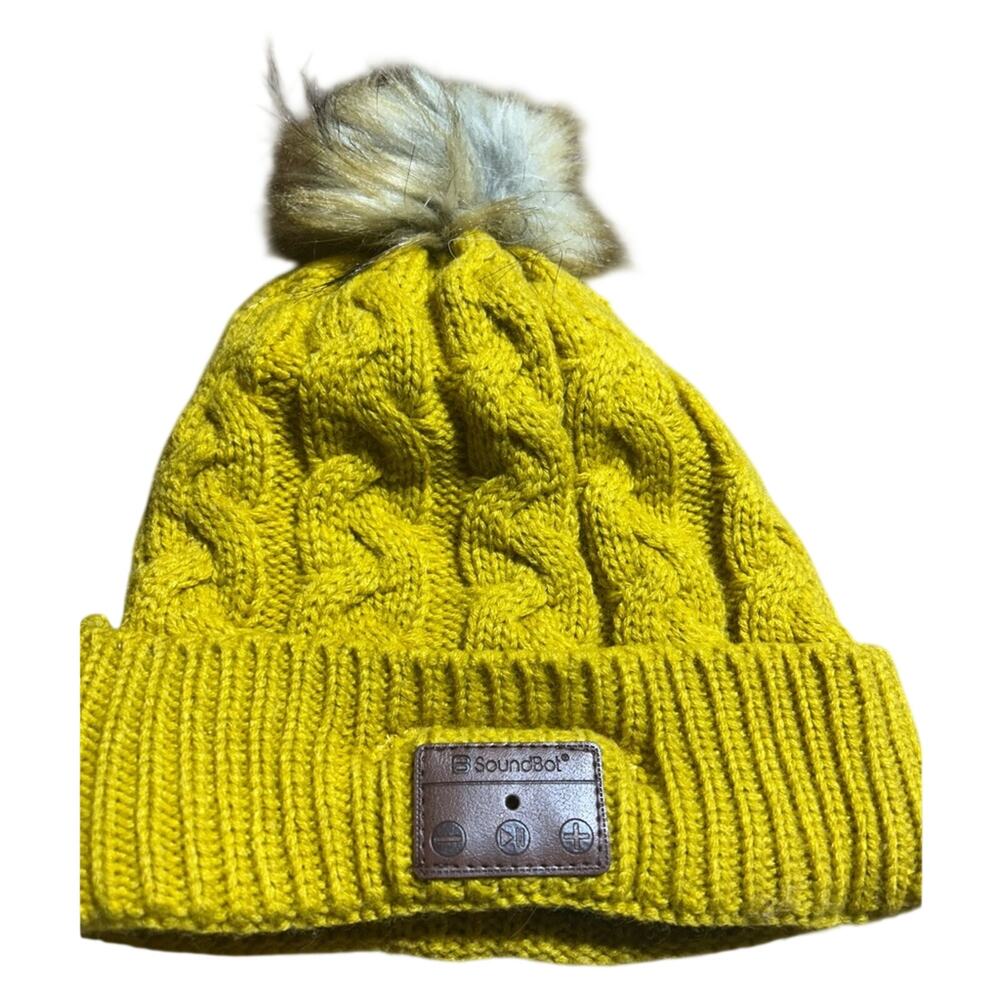 SoundBot Blue tooth Kids Mustard Knit Hat with Pom Pom